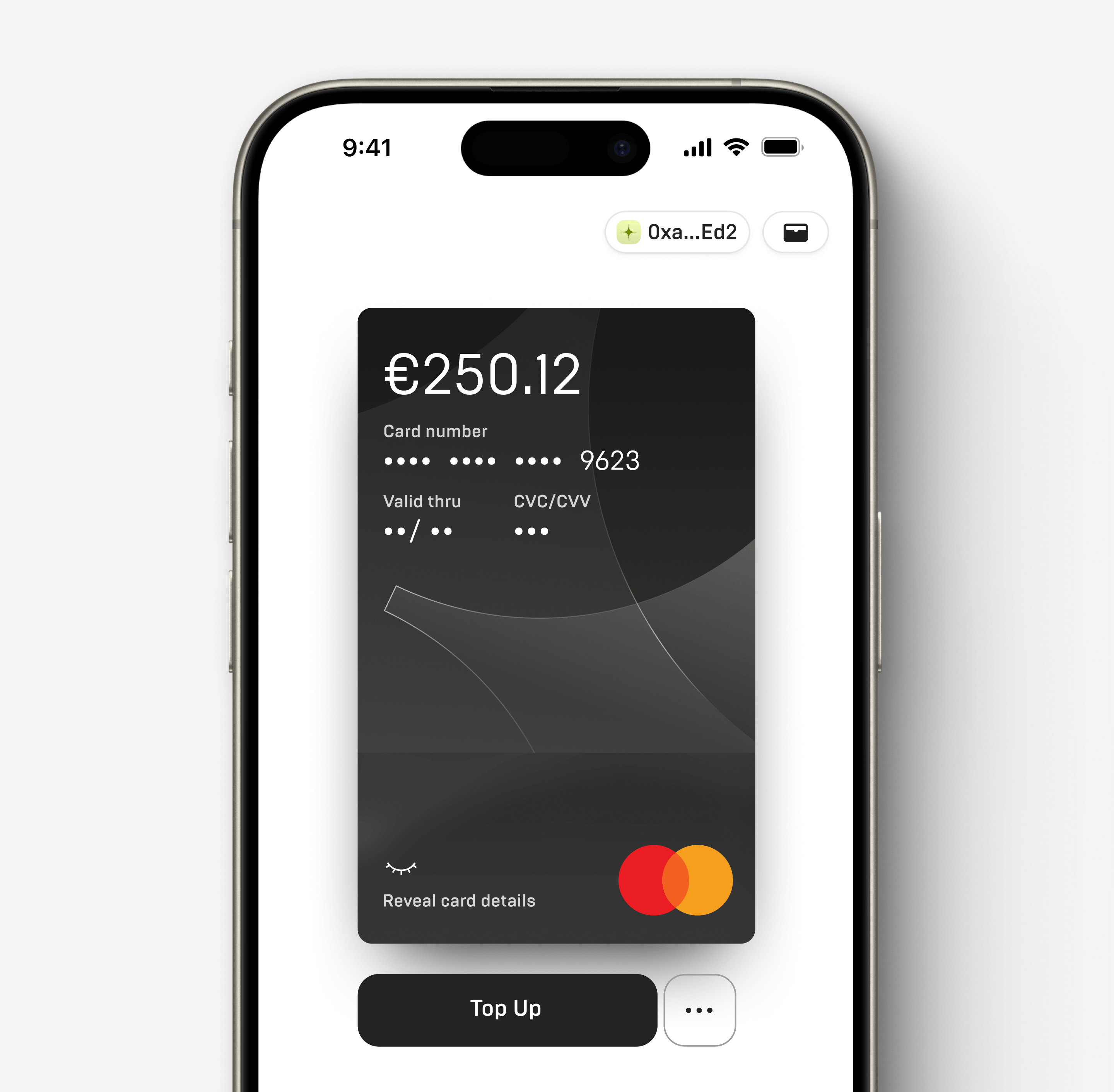 Spend wallet interface with the card preview